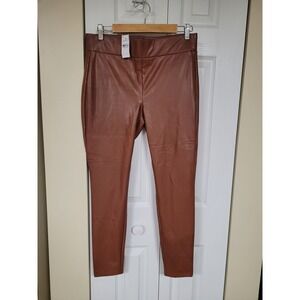 LOFT Faux Leather Women Pants Brown Sz M High Waisted Stretch‎ Fall Favorite
